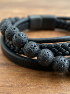 Volcanic men's lava stone beaded bracelet