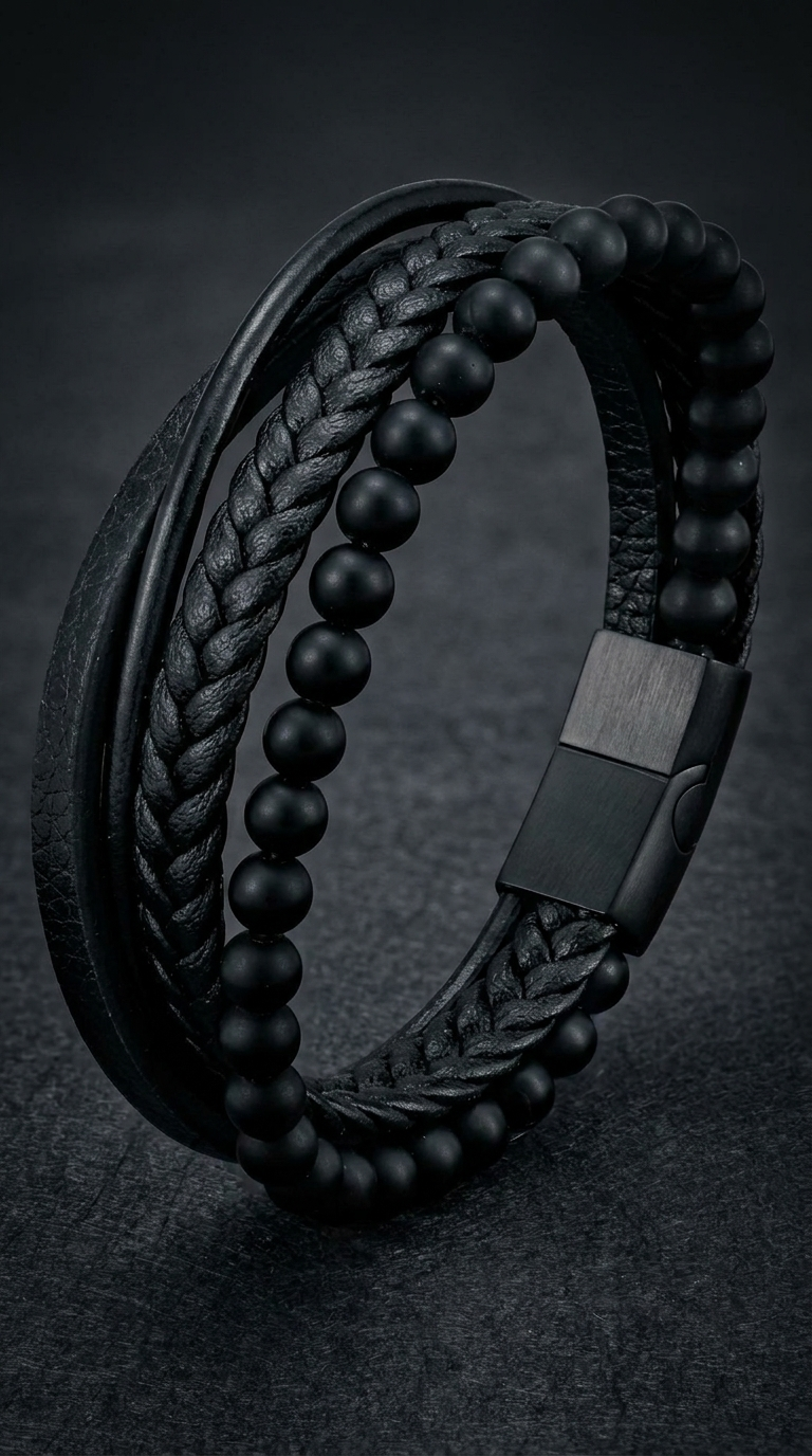 Volcanic men's lava stone beaded bracelet