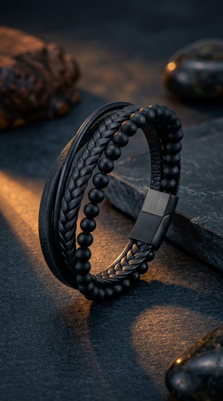 Volcanic men's lava stone beaded bracelet