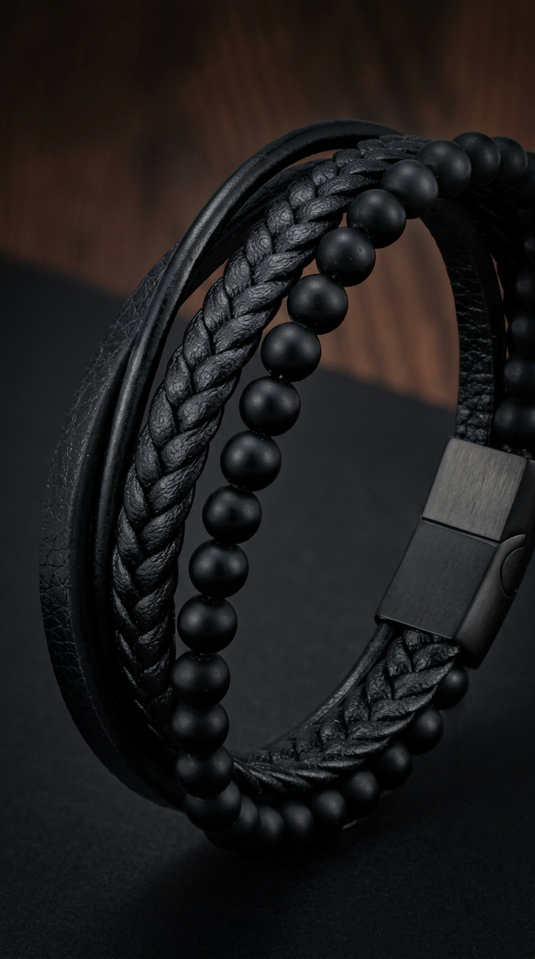 Volcanic men's lava stone beaded bracelet