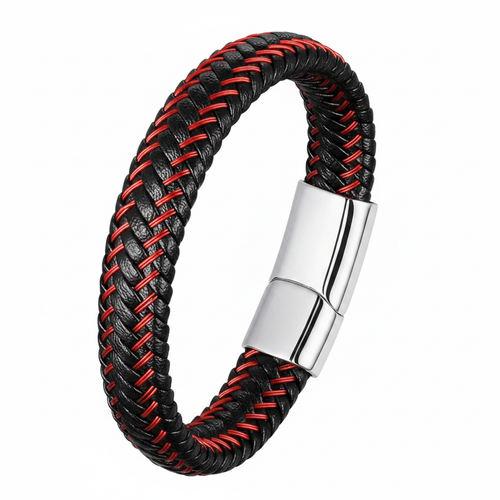 Coral Leather Bracelet Silver — fundo branco