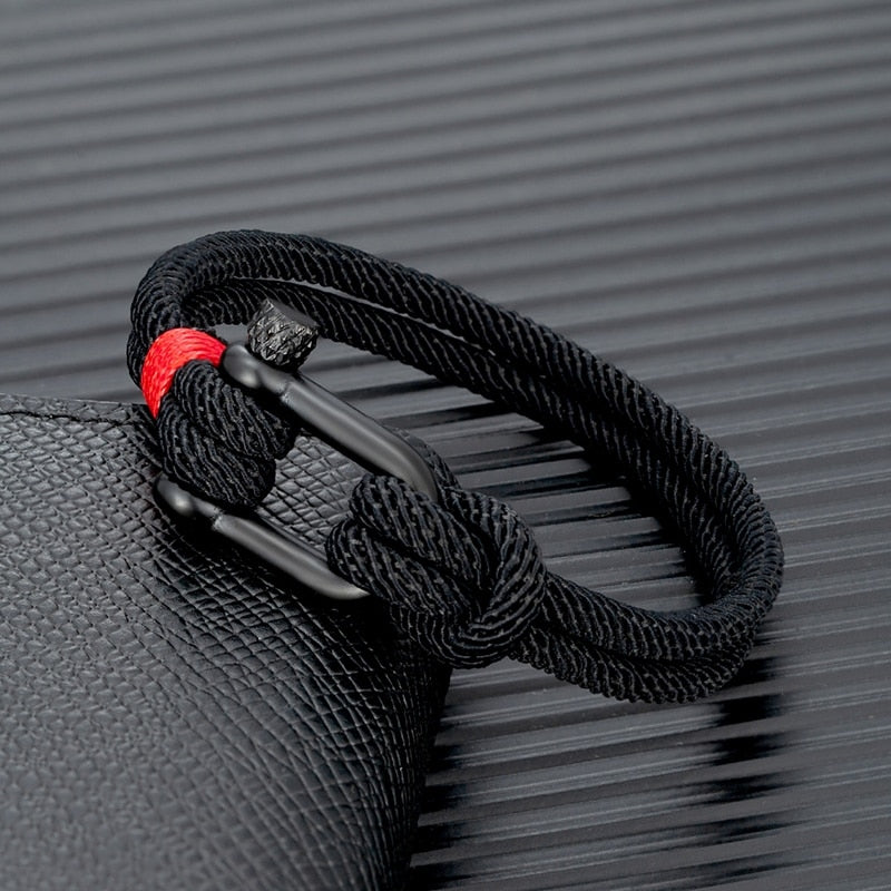 Rope Men's Black Stainless Steel Survival Bracelet - U Shape Outdoor Rescue Gear