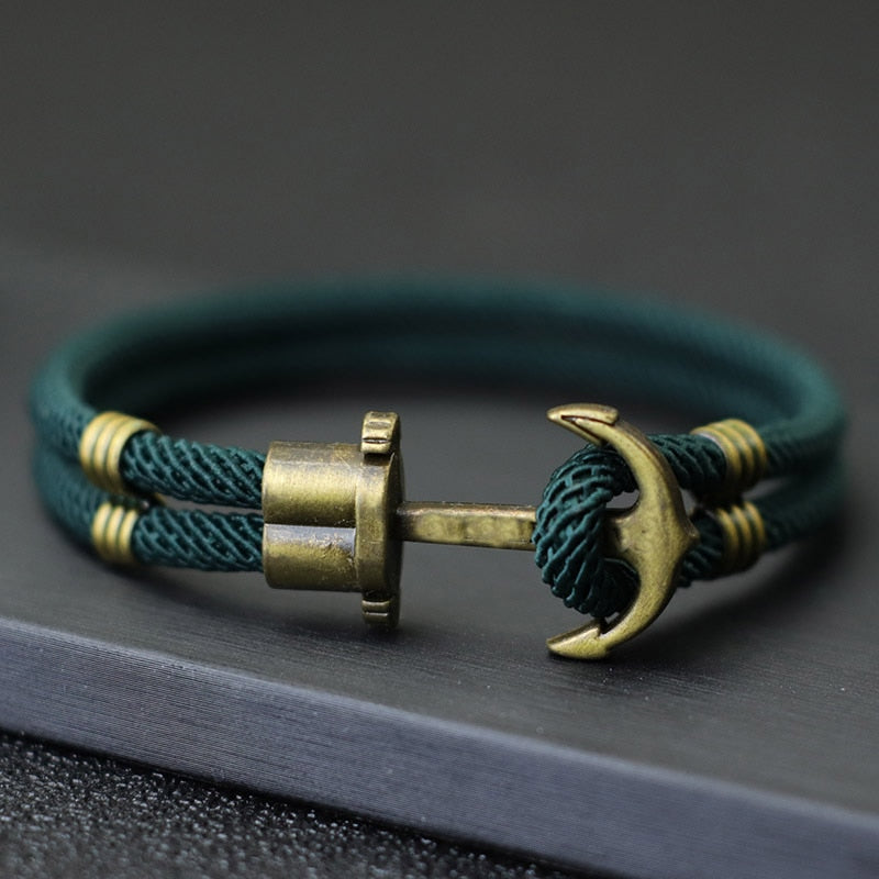 Vintage Anchor El Dorado Pirate Bracelet - Men's Bronze Punk Survival Rope Bangle