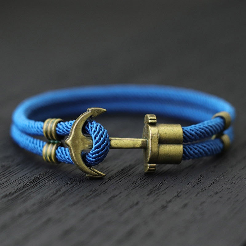 Vintage Anchor El Dorado Pirate Bracelet - Men's Bronze Punk Survival Rope Bangle