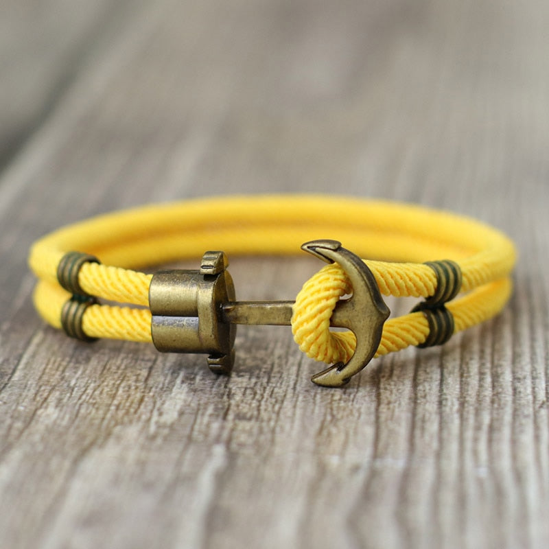 Vintage Anchor El Dorado Pirate Bracelet - Men's Bronze Punk Survival Rope Bangle