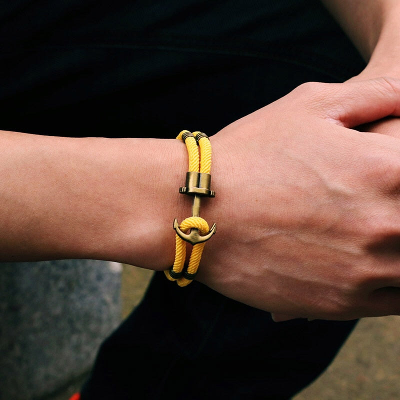 Vintage Anchor El Dorado Pirate Bracelet - Men's Bronze Punk Survival Rope Bangle