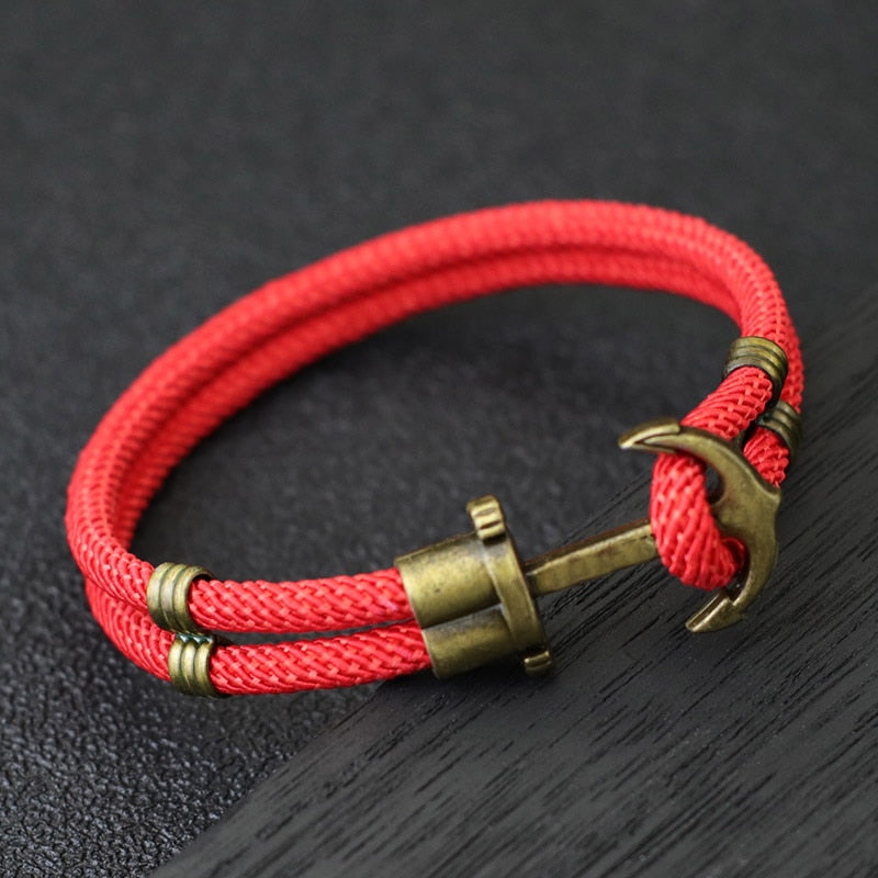 Vintage Anchor El Dorado Pirate Bracelet - Men's Bronze Punk Survival Rope Bangle
