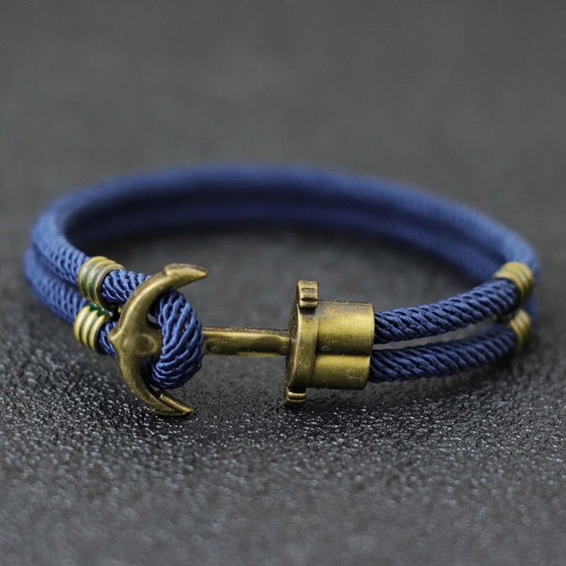 Vintage Anchor El Dorado Pirate Bracelet - Men's Bronze Punk Survival Rope Bangle