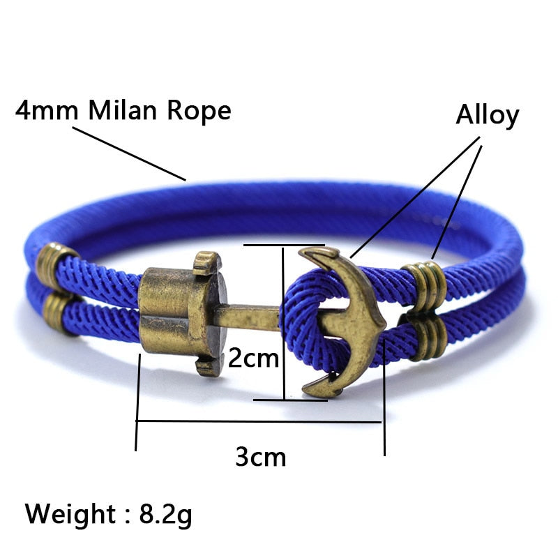 Vintage Anchor El Dorado Pirate Bracelet - Men's Bronze Punk Survival Rope Bangle