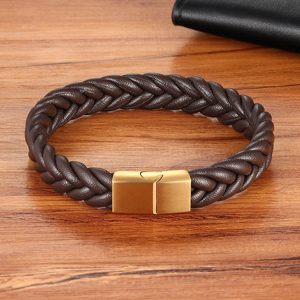 Corda Classic Men's Leather Bracelet - Stainless Steel Magnetic Buckle