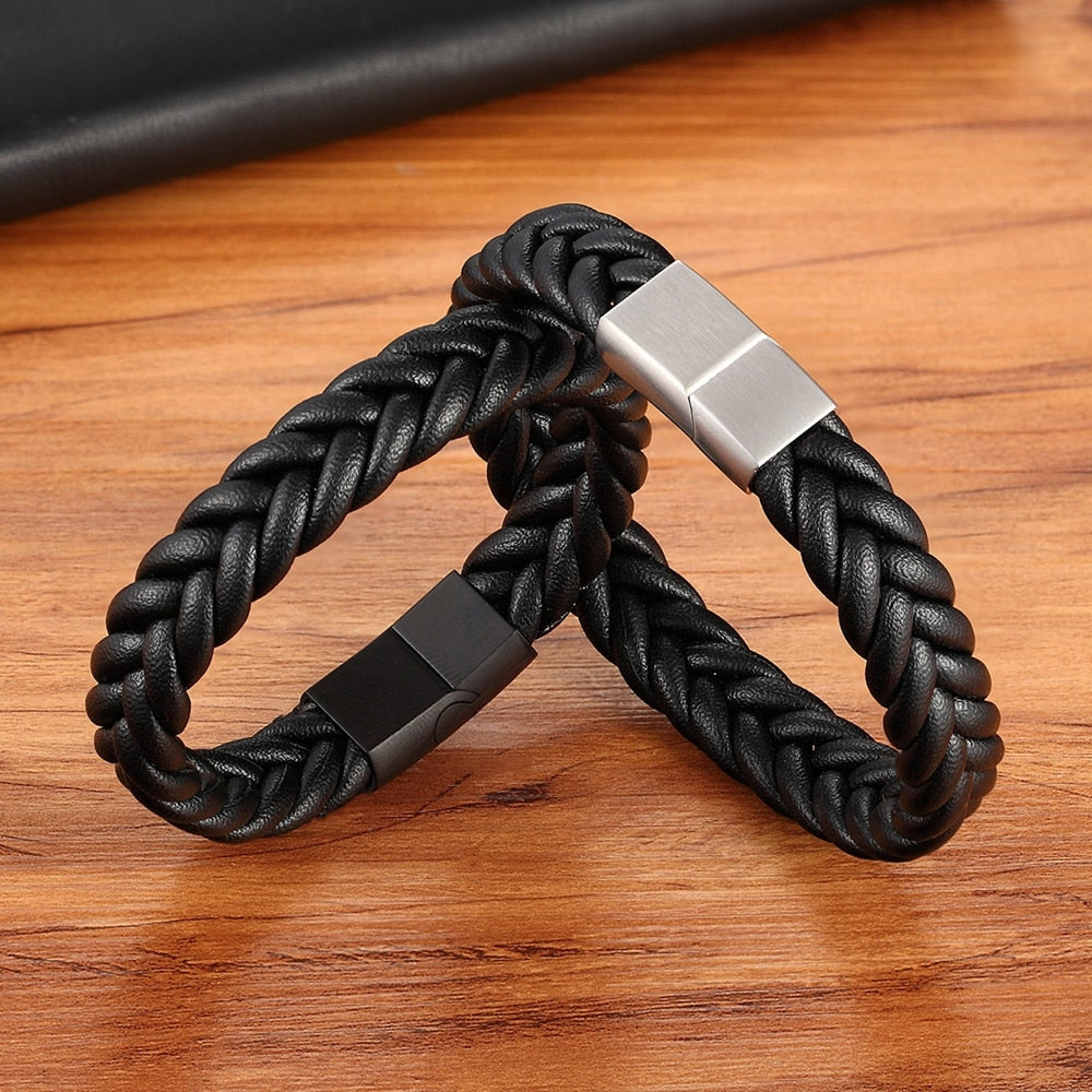 Corda Classic Men's Leather Bracelet - Stainless Steel Magnetic Buckle