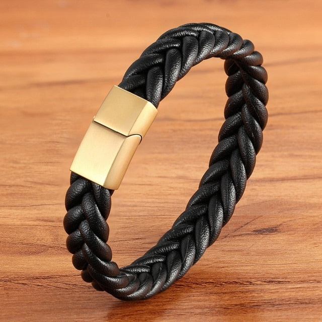 Corda Classic Men's Leather Bracelet - Stainless Steel Magnetic Buckle