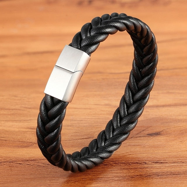 Corda Classic Men's Leather Bracelet - Stainless Steel Magnetic Buckle
