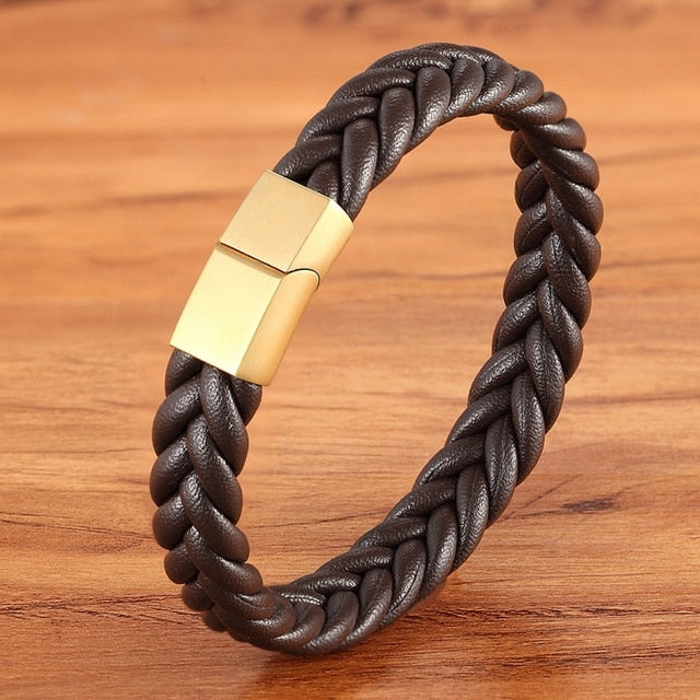 Corda Classic Men's Leather Bracelet - Stainless Steel Magnetic Buckle