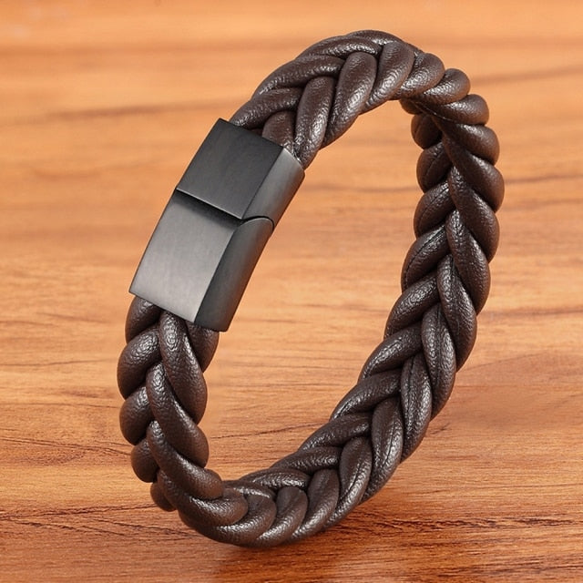 Corda Classic Men's Leather Bracelet - Stainless Steel Magnetic Buckle