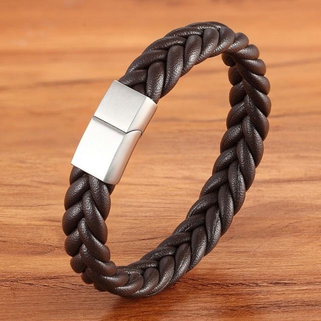 Corda Classic Men's Leather Bracelet - Stainless Steel Magnetic Buckle