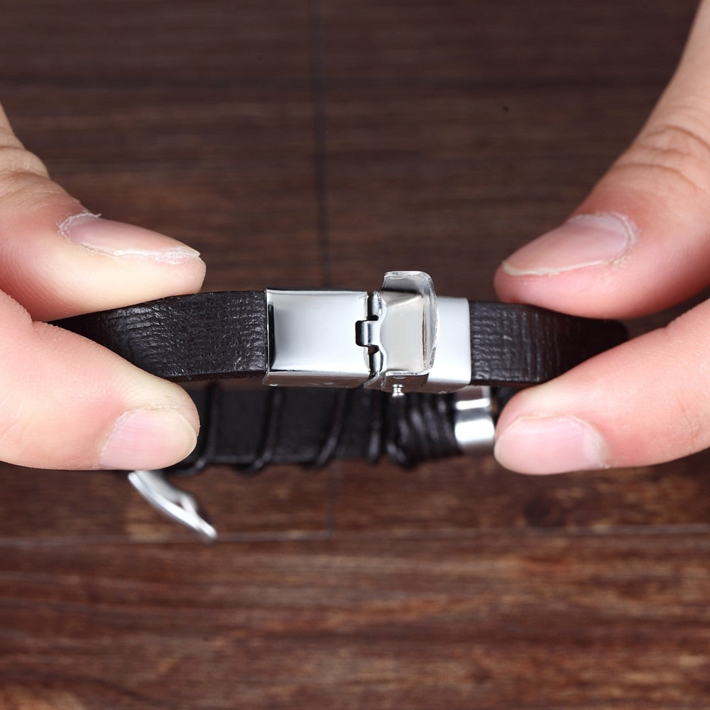 Infinity Luxe Stainless Steel Leather Infinity Bracelet – Elegant Patterned Men's Jewelry