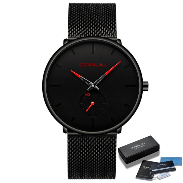 CRRJU Ultra-Thin Quartz Watch - Unisex Fashion Dress Wristwatch for Men and Women