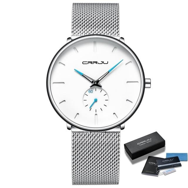 CRRJU Ultra-Thin Quartz Watch - Unisex Fashion Dress Wristwatch for Men and Women