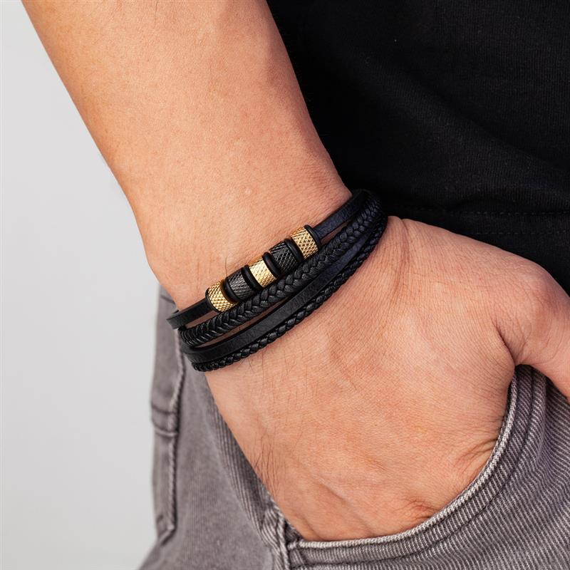 Volcanic Stone Men's Leather Bracelet - Stainless Steel Magnetic Clasp