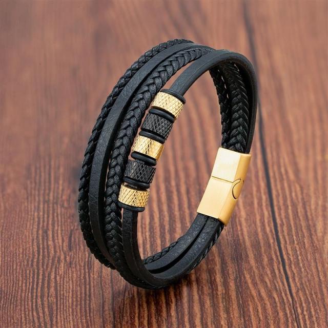 Volcanic Stone Men's Leather Bracelet - Stainless Steel Magnetic Clasp